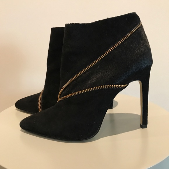 Like New Black Suede and Gold Stiletto Bootie - Picture 2 of 7